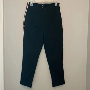 Asos Cigarette Pants in Black with Side Stripe and O-Ring Zipper